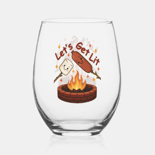 Verre À Vin Sans Pied Lit Firepit - mignon Marshmallow & Hot Dog