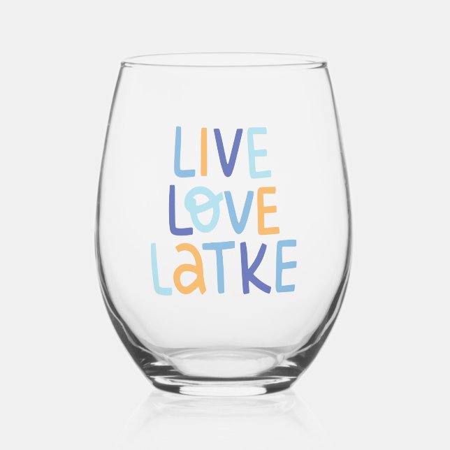 Verre À Vin Sans Pied Live Love Latke Hanoukka Design (Recto)