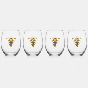 Verre À Vin Sans Pied Logo Faux Gold Foil Bee Polygonal sur Noir