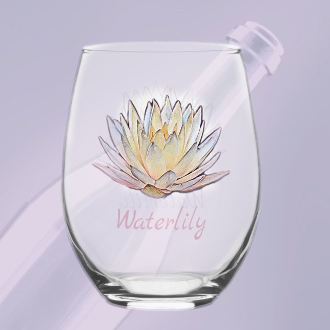 Verre À Vin Sans Pied Lotus Nénuphar Blossom Pastel Floral (Créateur téléchargé)