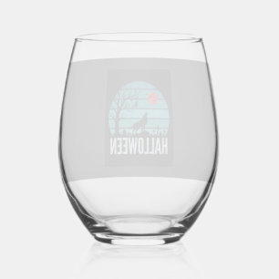 Verre À Vin Sans Pied Loup d'Halloween Cimetière Lune Vecteur