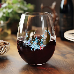 Verre À Vin Sans Pied Loutre de rivière fantaisiste bleue ludique éclabo