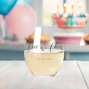 Verre À Vin Sans Pied Love & Cheers Typographie Lunettes cadeaux