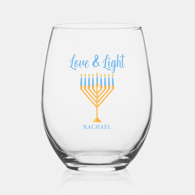 Verre À Vin Sans Pied Love & Light Personalized Hanukkah Menorah Gift (Recto)