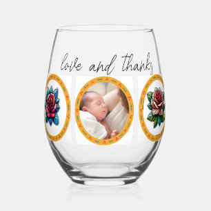 Verre À Vin Sans Pied Love & Thanks Photo personnalisée Collage Mariage