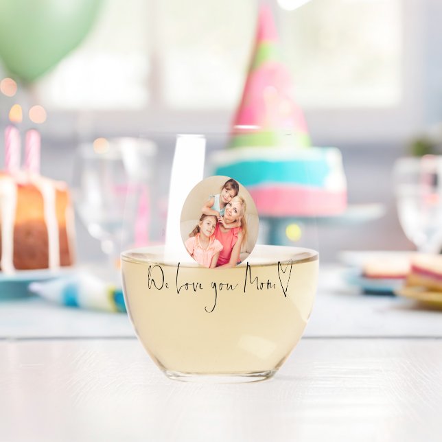 Verre À Vin Sans Pied Love You Mom Coeur Personnalisé Nom du script phot (Insitu (Anniversaire))