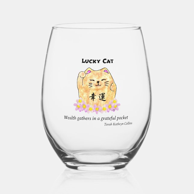 Verre À Vin Sans Pied Lucky Cat - La richesse se rassemble dans une poch (Recto)