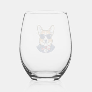 Verre À Vin Sans Pied Lunettes de soleil Corgi patriotiques Art vectorie