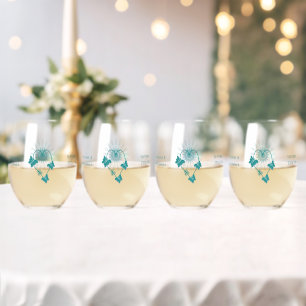 Verre À Vin Sans Pied Lunettes de vin sans mariage Papillons Turquoises