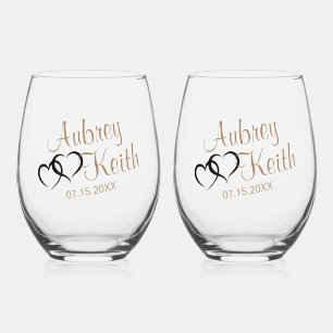 Verre À Vin Sans Pied Lunettes de vin sans style avec nom de mariée et d