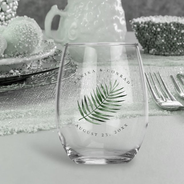 Verre À Vin Sans Pied Lush Palm Leaf Mariage Moss Green ID956 (Créateur téléchargé)