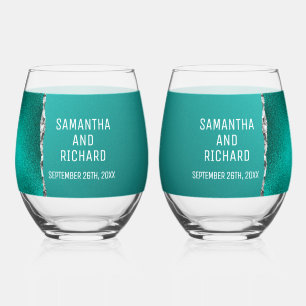 Verre À Vin Sans Pied Luxe Turquoise Turquoise Silver Parties scintillan