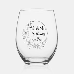 Verre À Vin Sans Pied M. et Mme Anniversaire de Mariage Famille Nom Est