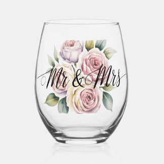 Verre À Vin Sans Pied M. et Mme Floral Script