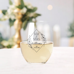 Verre À Vin Sans Pied M. et Mme Minimaliste Anniversaire Nom de Famille