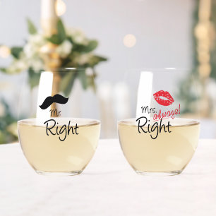 Verre À Vin Sans Pied M. & Mme. La Bonne Moustache Lèvres Rouges Mariage