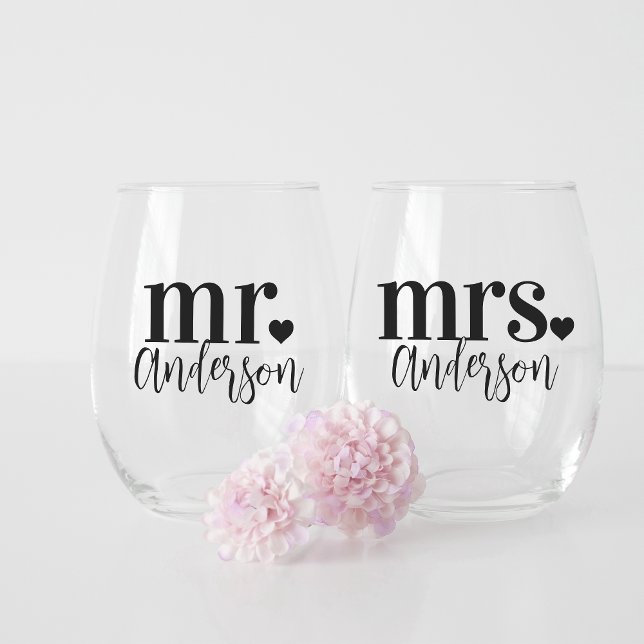 Verre À Vin Sans Pied M. & Mme Nom Mariage personnalisé (Créateur téléchargé)