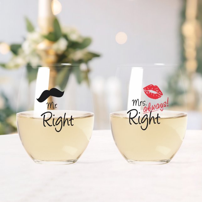 Verre À Vin Sans Pied M. & Mme Right Mustache Mariage des lèvres rouges (Insitu (Mariage))