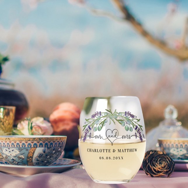 Verre À Vin Sans Pied M. mrs nouvellement mariés lavande mariage (Créateur téléchargé)