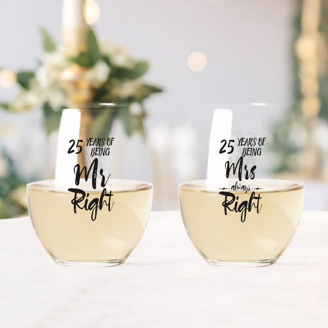 Verre À Vin Sans Pied M. Right et Mme Always Right Anniversary (Insitu (Mariage))
