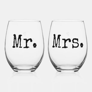 Verre À Vin Sans Pied Machine à écrire Typographie Minimaliste Mariage M