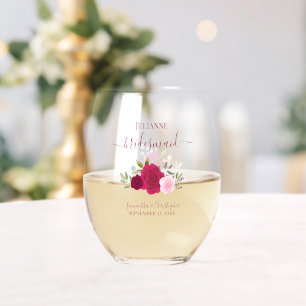 Verre À Vin Sans Pied Magenta Roses roses roses Bridesmaid Maid of Honor
