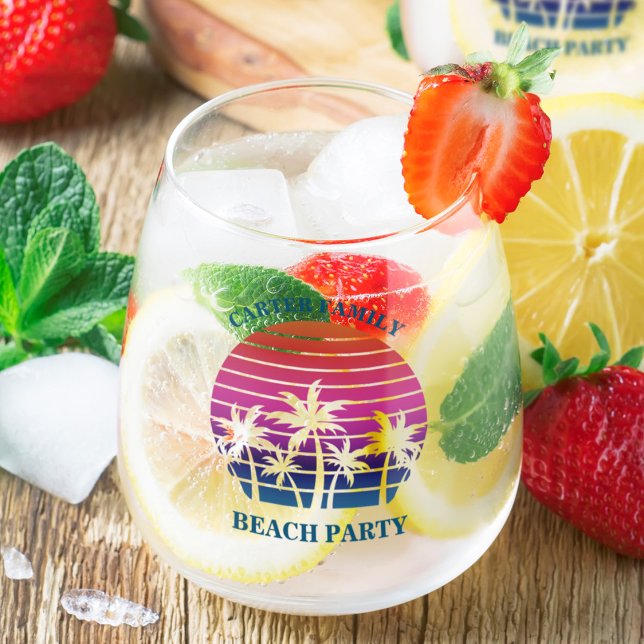 Verre À Vin Sans Pied Maison de plage sur mesure Tropical Sunset Palm Tr (Créateur téléchargé)