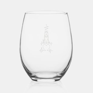 Verre À Vin Sans Pied Malamute d'Alaska Rythme Cardiaque Ligne Cœur Patt