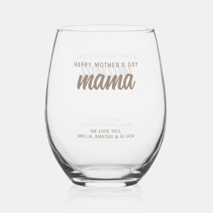 Verre À Vin Sans Pied Mama Beige moderne Noms des enfants Fête des mères