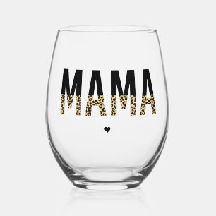 Verre À Vin Sans Pied Mama Empreinte de léopard Typographie Maman Cadeau