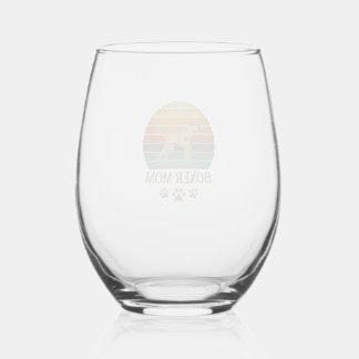 Verre À Vin Sans Pied Maman Boxer Chien Rétro Coucher de Soleil Empreint