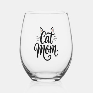 Verre À Vin Sans Pied Maman Chatte Moustaches et Oreilles