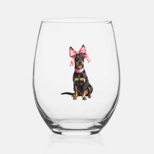 Verre À Vin Sans Pied Maman Chien Doberman Fille Rose Ruban Coquette