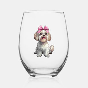 Verre À Vin Sans Pied Maman Chien Havanais Fille Rose Arc Coquette