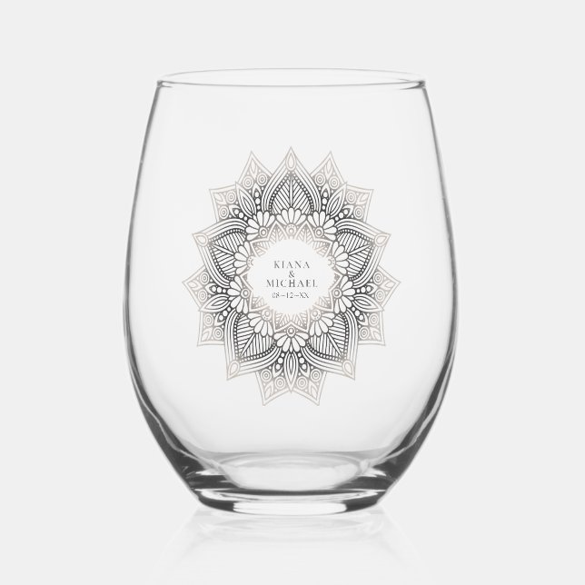 Verre À Vin Sans Pied Mandala Lace Mariage Neutrals ID478 (Recto)