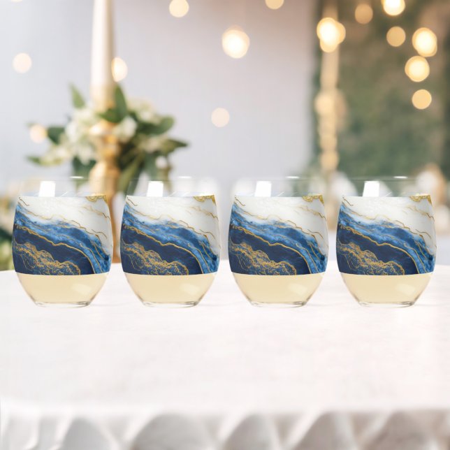 Verre À Vin Sans Pied Marbre bleu marine de luxe et feuille d'or (Insitu (Mariage))