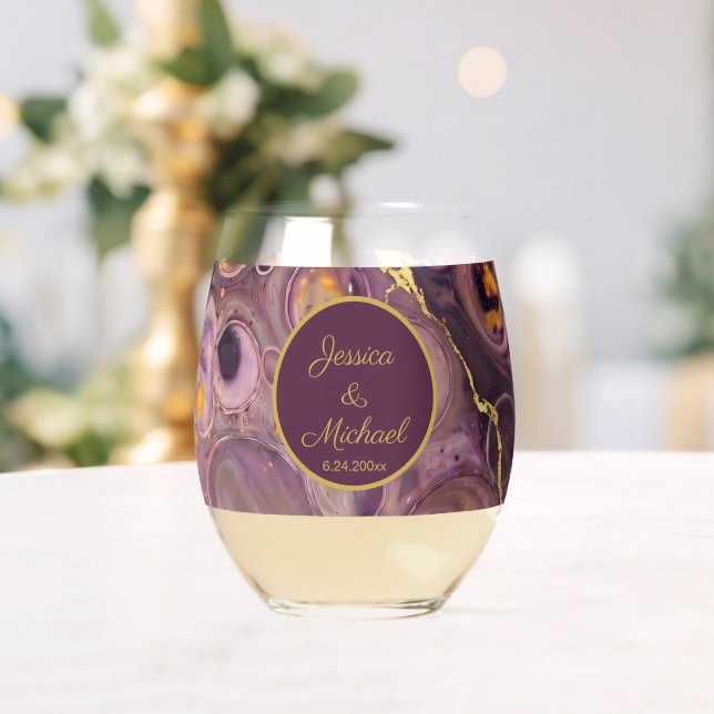 Verre À Vin Sans Pied Marbre violet de luxe prune (Insitu (Mariage))