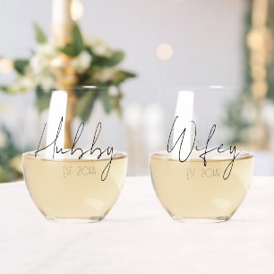 Verre À Vin Sans Pied Mari Épouse Année d'Établissement Personnalisée