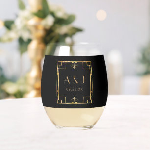 Verre À Vin Sans Pied Mariage Art Déco Vintage 1920 Années Monogramme No