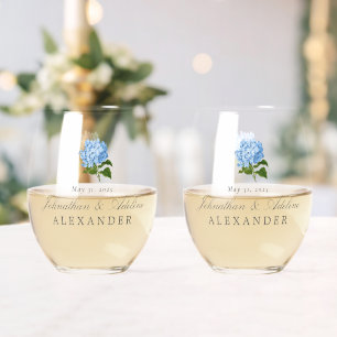 Verre À Vin Sans Pied Mariage Blue Hydrangea