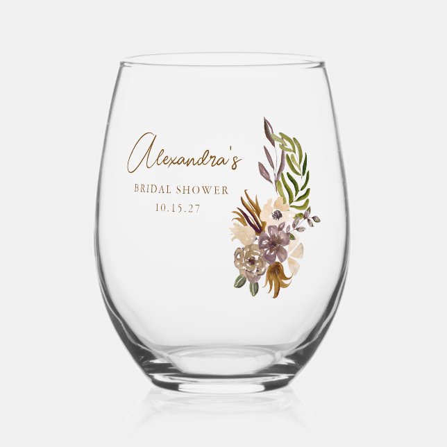 Verre À Vin Sans Pied Mariage Bohème Rustique Nature Botanique Personnal (Recto)