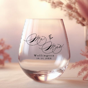 Verre À Vin Sans Pied Mariage calligraphié fantaisiste de M. et Mme