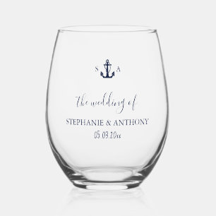 Verre À Vin Sans Pied Mariage d'Ancre bleu marine Monogram