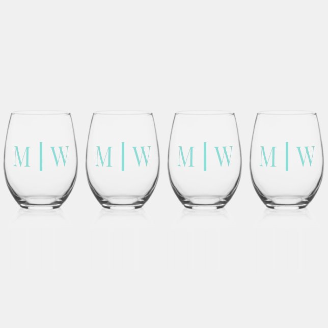 Verre À Vin Sans Pied Mariage de couple simple 2 Monogramme initial VS C (Recto)