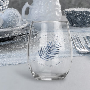 Verre À Vin Sans Pied Mariage de feuille de palme luxuriante ID956 bleu