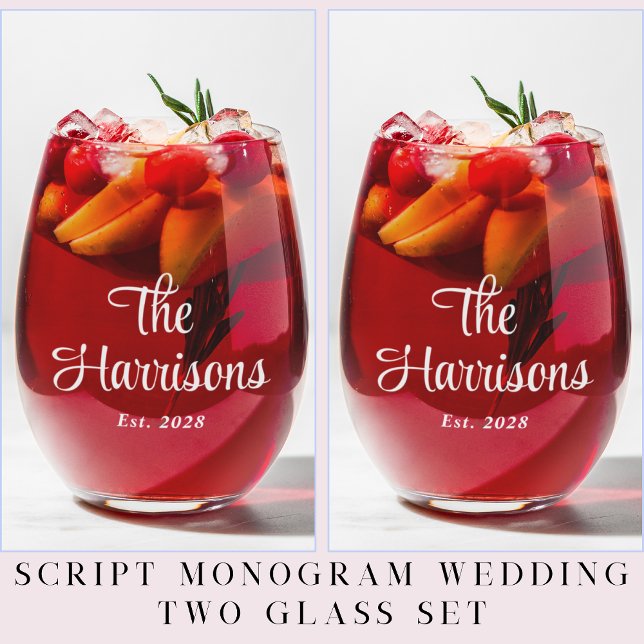 Verre À Vin Sans Pied Mariage de monogramme blanc élégant (Créateur téléchargé)