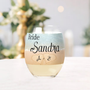 Verre À Vin Sans Pied Mariage de plage personnalisées Coeurs de mariage 