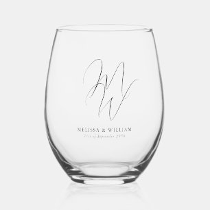 Verre À Vin Sans Pied Mariage de script élégant Monogramme moderne
