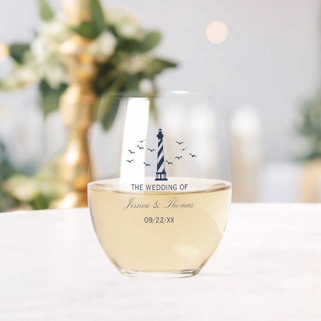 Verre À Vin Sans Pied Mariage du phare bleu marine (Insitu (Mariage))