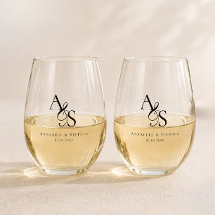 Verre À Vin Sans Pied Mariage Élégant Classique Monogramme